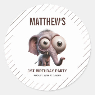 Cute Crazy elephant Farm Theme 1st Birthday Classic Round Sticker