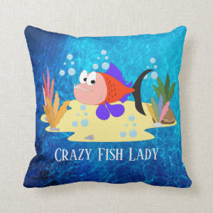 cute crazy fish lady add text cushion