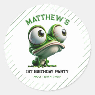 Cute Crazy Frog Farm Theme 1st Birthday Classic Round Sticker