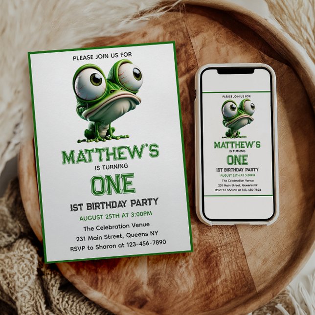 Cute Crazy Frog Farm Theme 1st Birthday  Invitation (Cute Crazy Frog Farm Theme 1st Birthday Invitation
)