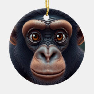 Cute Crazy Funny Chimpanzee Anime Portrait Ceramic Tree Decoration