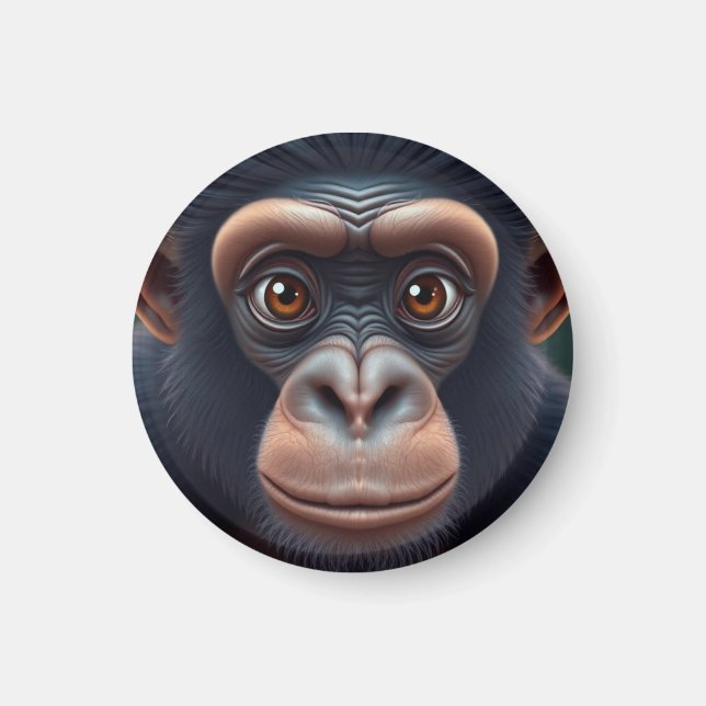 Cute Crazy Funny Chimpanzee Anime Portrait Magnet (Front)