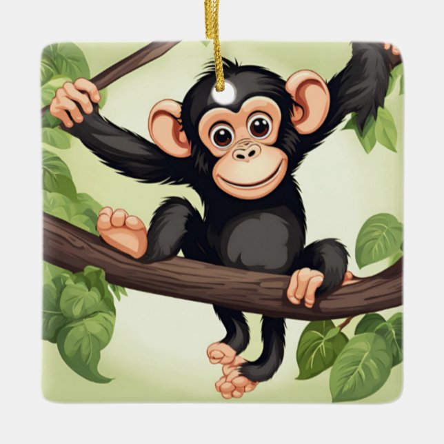 Cute Crazy Funny Chimpanzee Cartoon Ceramic Ornament (Front)