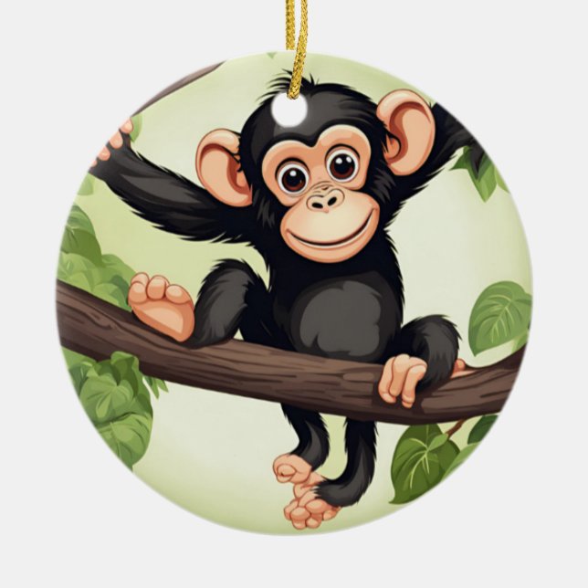 Cute Crazy Funny Chimpanzee Cartoon Ceramic Tree Decoration (Front)