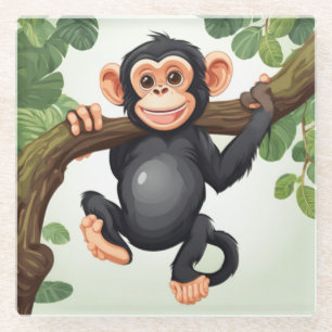 Cute Crazy Funny Chimpanzee Cartoon Glass Coaster