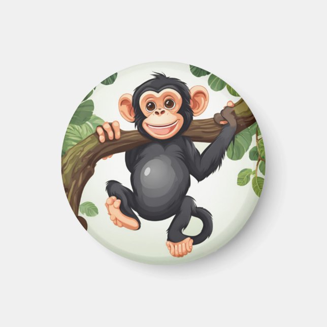 Cute Crazy Funny Chimpanzee Cartoon Magnet (Front)