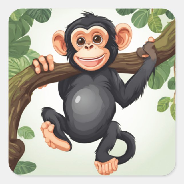 Cute Crazy Funny Chimpanzee Cartoon Square Sticker (Front)