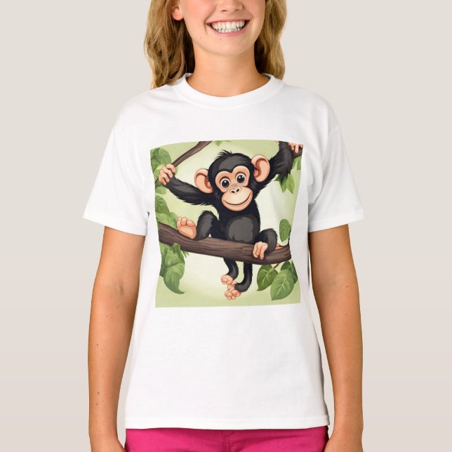 Cute Crazy Funny Chimpanzee Cartoon T-Shirt (Front)