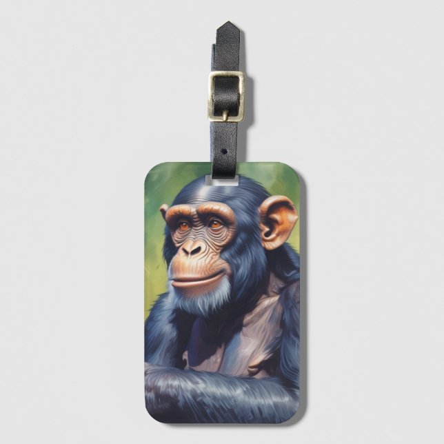 Cute Crazy Funny Chimpanzee  Luggage Tag (Front Vertical)