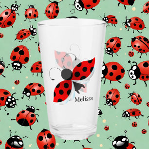 cute crazy ladybug lady add name Glass