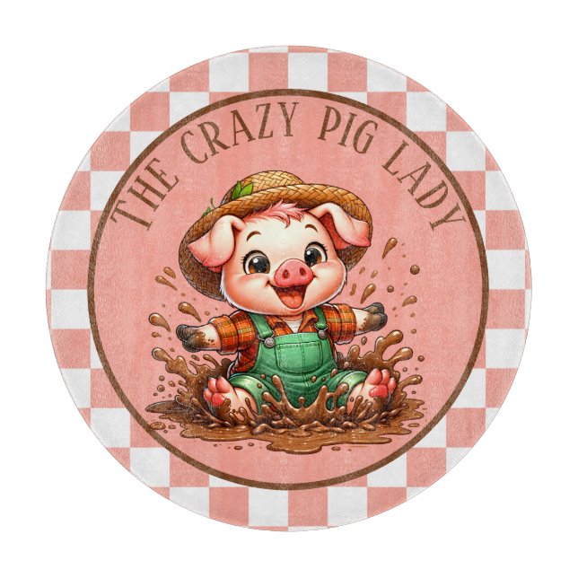 Cute crazy pig lady cutting board (Front)