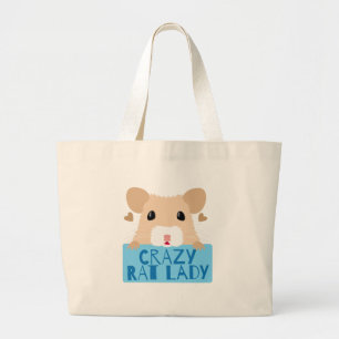 cute crazy rat lady cream large tote bag