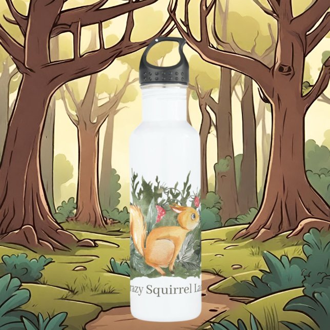 cute crazy squirrel lady  710 ml water bottle (Creator Uploaded)