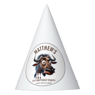 Cute Crazy Wildebeest Farm Theme 1st Birthday Party Hat