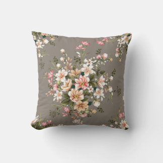 cute cream and pink flowers leaves bunches pattern cushion