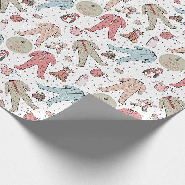 Cute Cream Baby's First Christmas Custom Wrapping Paper (Corner)