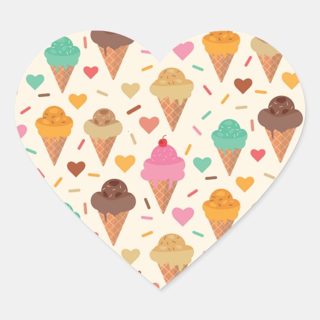 Cute  Cream Cone  pattern  Heart Sticker (Front)