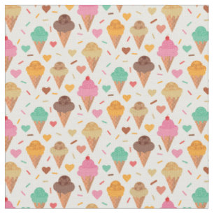 Cute Cream Cone With Hearts pattern Fabric