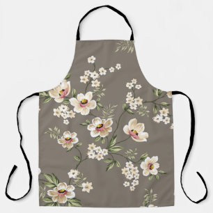 cute cream flowers with green leaves pattern on br apron