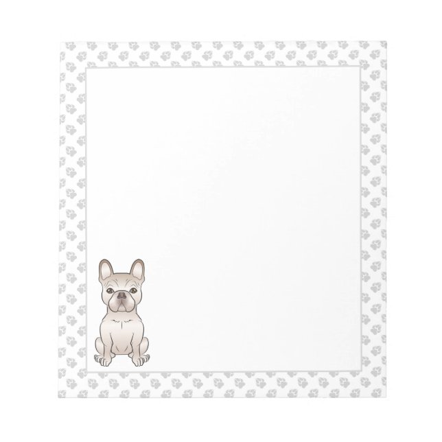 Cute Cream French Bulldog / Frenchie Dog & Paws Notepad (Front)
