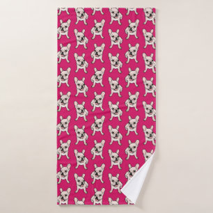 Cute cream Frenchie is ready to play Bath Towel