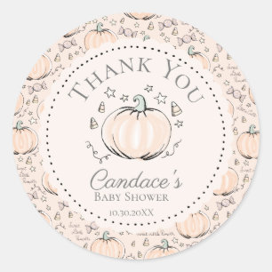Cute Cream Little Pumpkin Baby Shower Thank You Classic Round Sticker