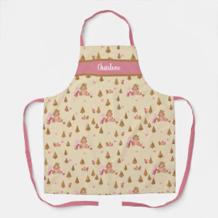 Cute Cream Pink Gingerbread Candy Canes Apron