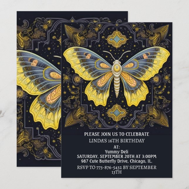 Cute Creative Butterfly Art Birthday Party Invitation (Front/Back)