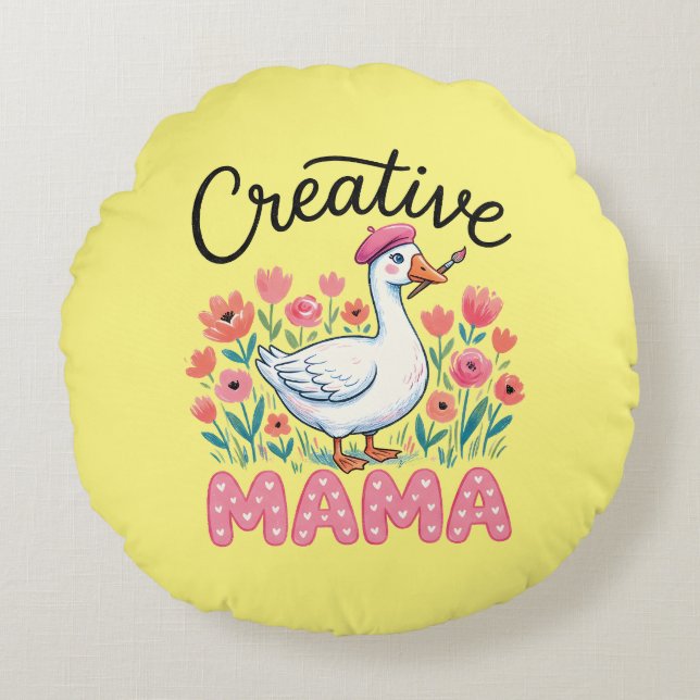 Cute creative Mama goose Round Cushion (Front)