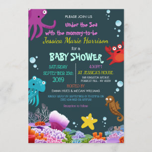 Cute Creature Under The Sea Ocean Baby Shower RSVP Invitation