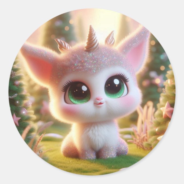 Cute Creature With Three Horns Classic Round Sticker (Front)
