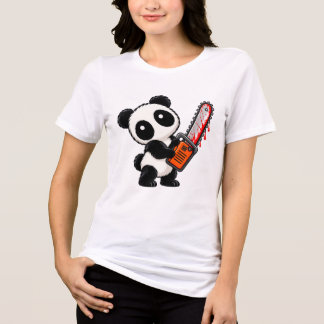 Cute Creepy Chainsaw Zombie Panda Tri-Blend Shirt