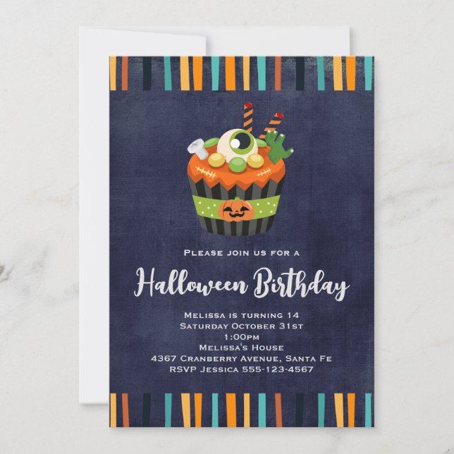 Cute & Creepy Halloween Cupcake Birthday Invitation (Front)