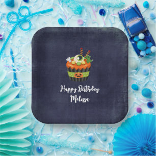 Cute & Creepy Halloween Cupcake Birthday Paper Plate
