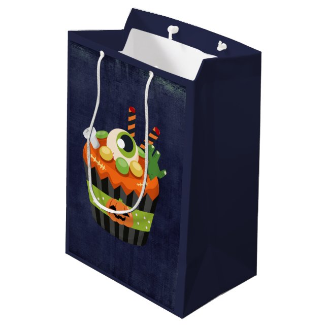 Cute & Creepy Halloween Cupcake with a Big Eyeball Medium Gift Bag (Back Angled)