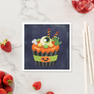 Cute & Creepy Halloween Cupcake with a Big Eyeball Napkin