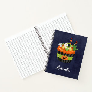 Cute & Creepy Halloween Cupcake with a Big Eyeball Notebook