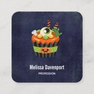 Cute & Creepy Halloween Cupcake with a Big Eyeball Square Business Card