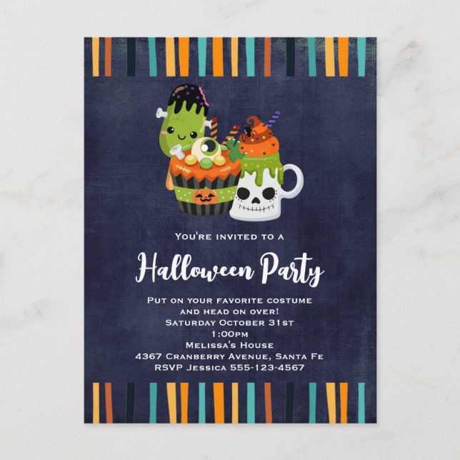 Cute & Creepy Halloween Party Invitation Postcard (Front)