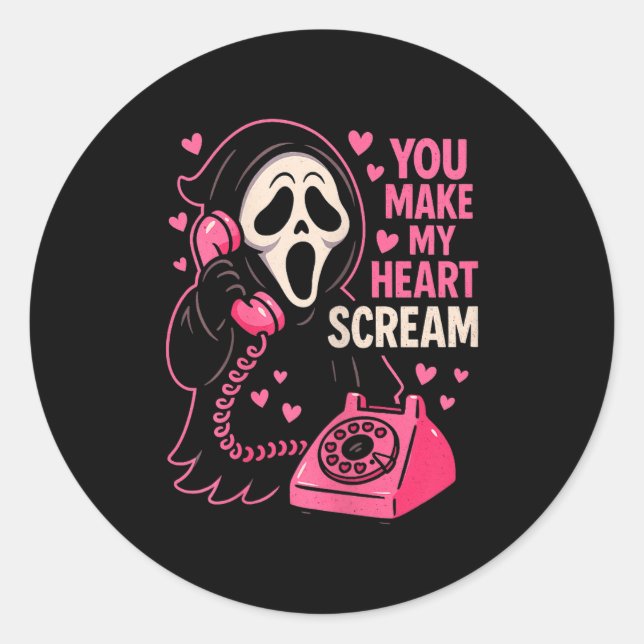 Cute Creepy Horror Make My Heart Scream Valentine’ Classic Round Sticker (Front)