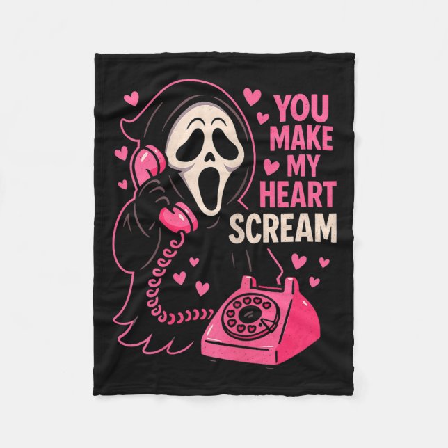 Cute Creepy Horror Make My Heart Scream Valentine’ Fleece Blanket (Front)