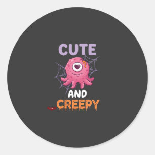 Cute Creepy Pink Monster Halloween Spider Web Bats Classic Round Sticker