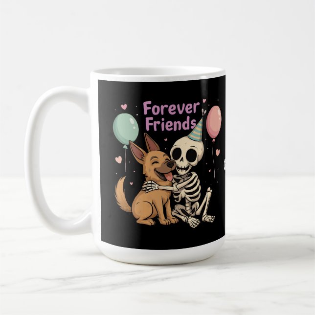 Cute Creepy Skeleton Hugging German Shepherd Dog  Coffee Mug (Left)
