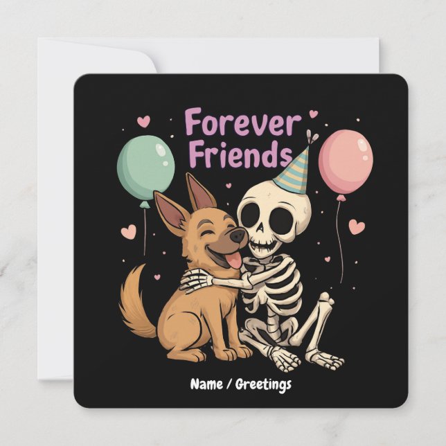 Cute Creepy Skeleton Hugging German Shepherd Dog F Invitation (Front)