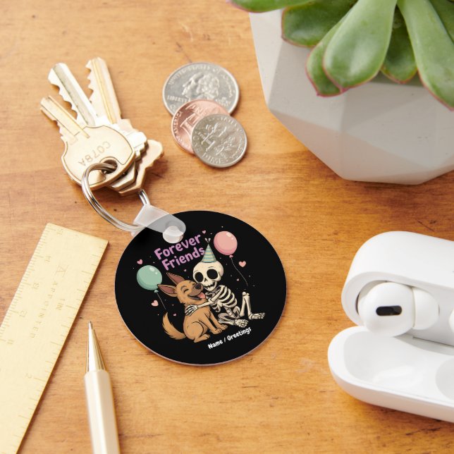 Cute Creepy Skeleton Hugging German Shepherd Dog F Key Ring (Desk)