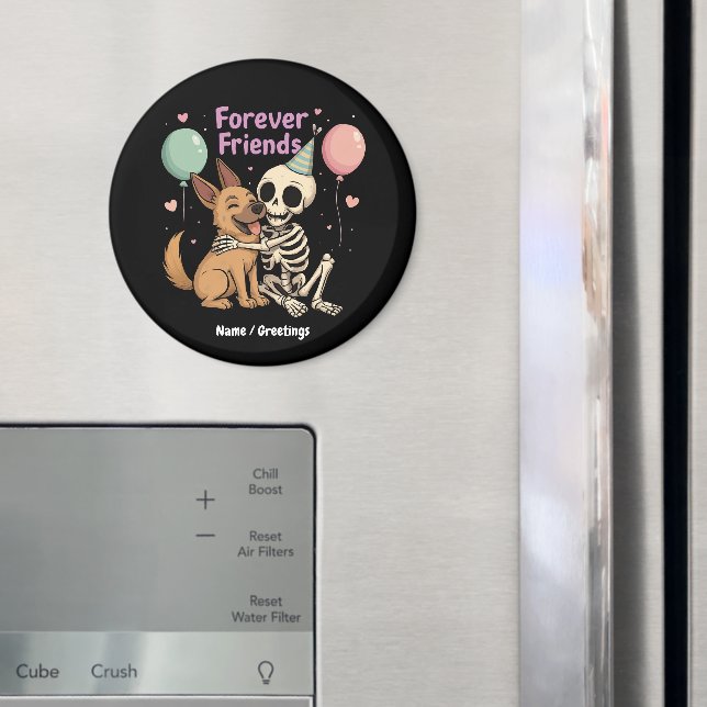 Cute Creepy Skeleton Hugging German Shepherd Dog F Magnet (In Situ (Fridge))