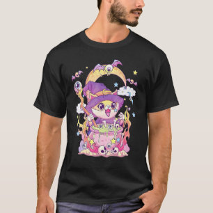 Cute Creepy Witchy Cat And Skull Pastel Goth Wicca T-Shirt