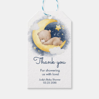 Cute Crescent Moon Teddy Bear Baby Shower Gift Tags