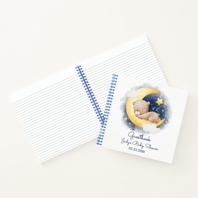 Cute Crescent Moon Teddy Bear Baby Shower Notebook (Inside)