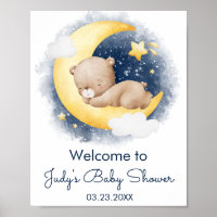 Cute Crescent Moon Teddy Bear Baby Shower